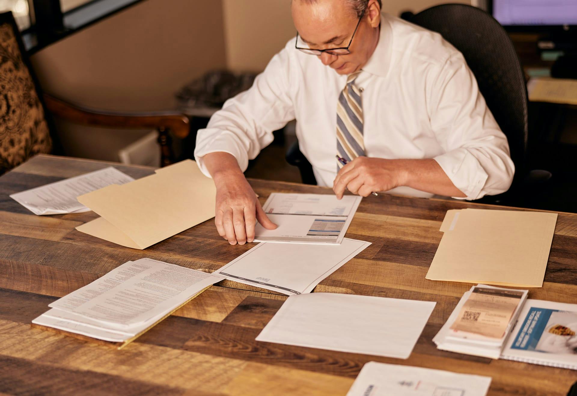 Jack Stipe working on paperwork