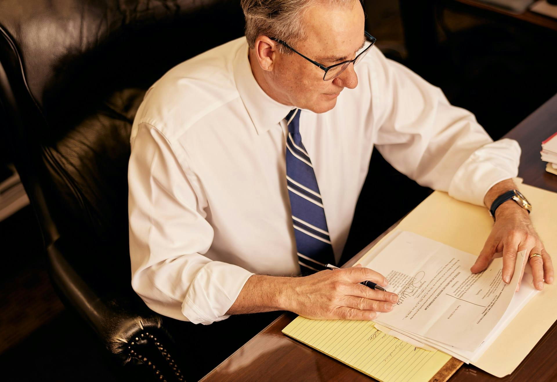 James Belote working on paperwork