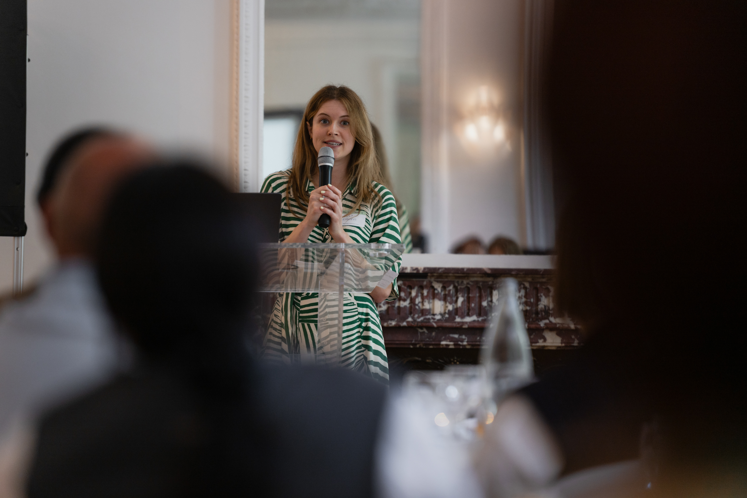 Eleanor Dinnadge presenting how Next Gen alternatives can transform the man-made cellulosic fibre (MMCF) supply chain.