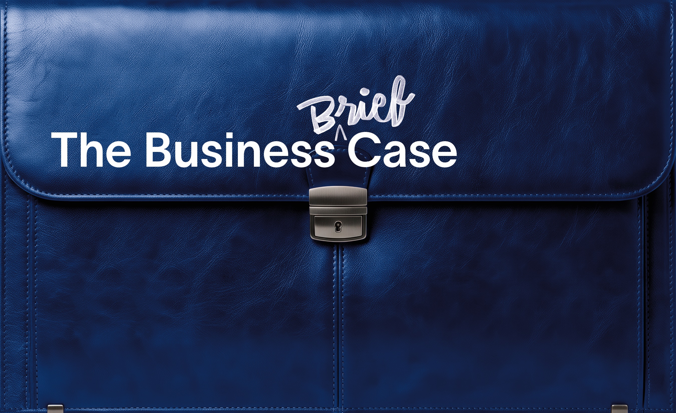 A blue faux leather brief case contains the words, "The Business Brief Case"
