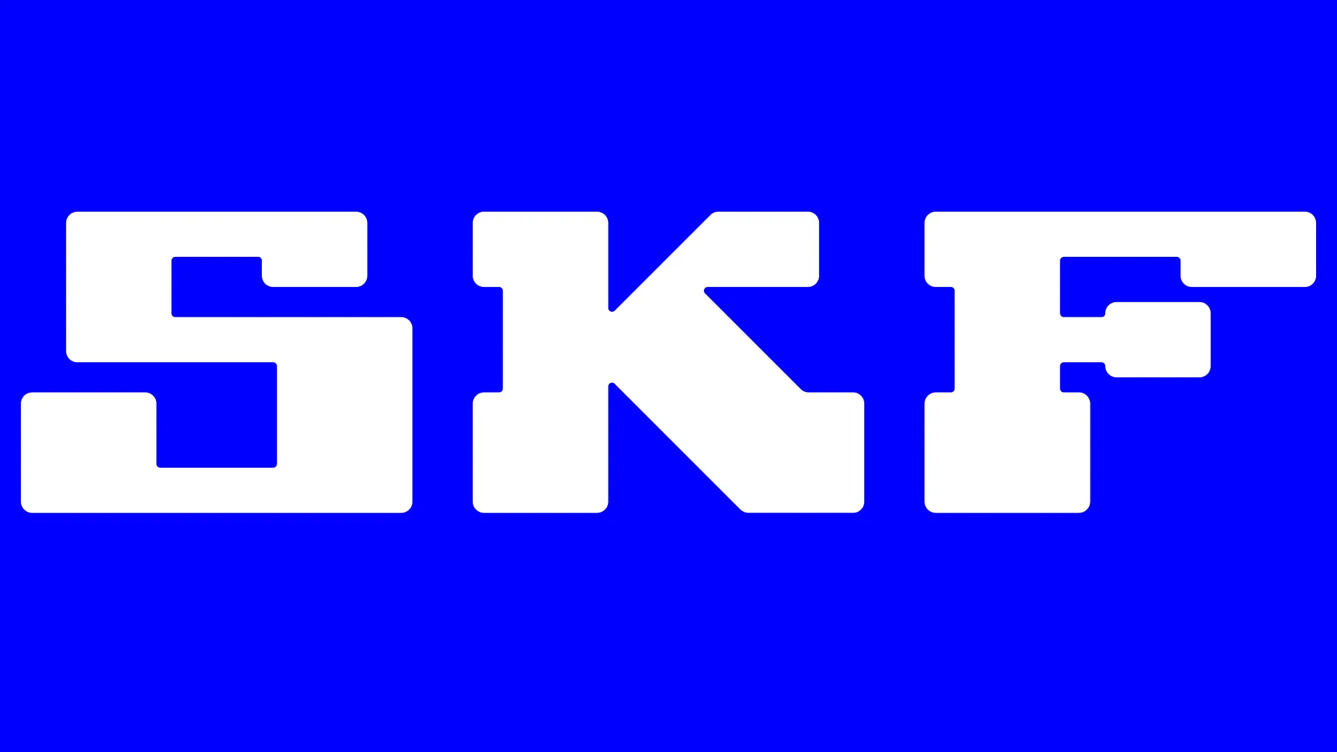 SKF Wordmark in white on blue background.
