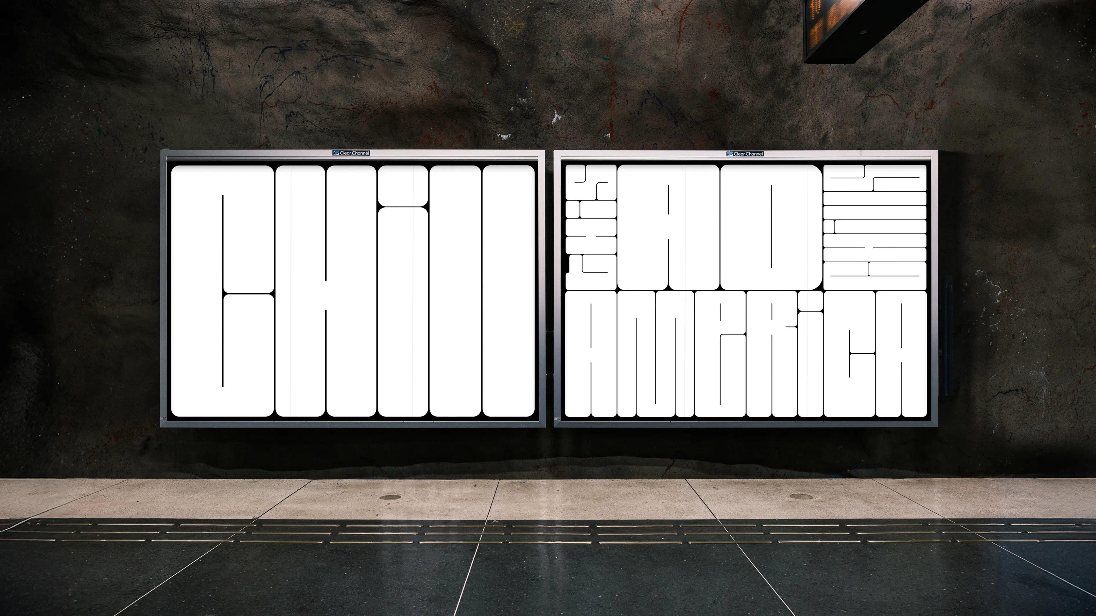 Two billboard with Chillboard message at an underground platform. Two billboard with Chillboard message at an underground platform.