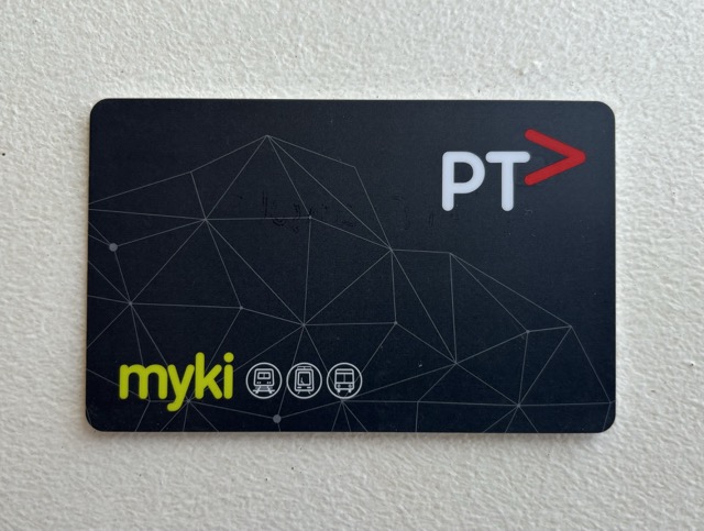 A closeup picture of a Myki travel card from Melbourne
