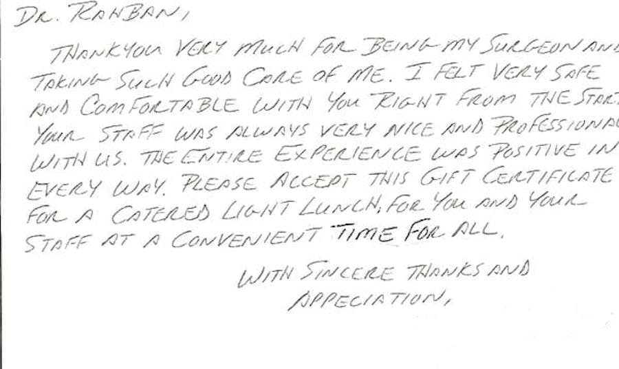 thank you card to Dr. Rahban