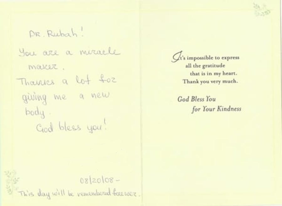 thank you card to Dr. Rahban