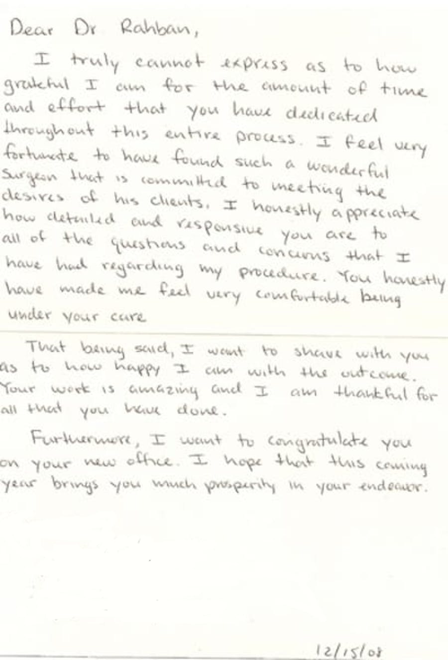 thank you card to Dr. Rahban