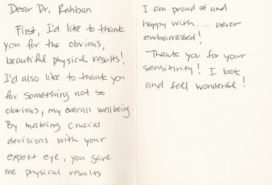 thank you card to Dr. Rahban
