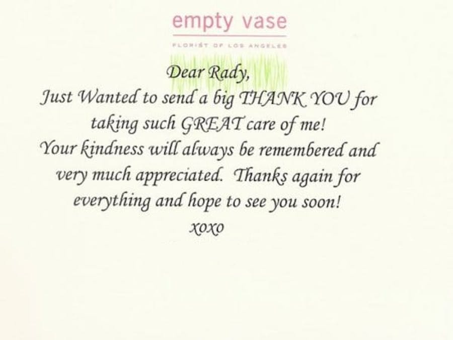 thank you card to Dr. Rahban