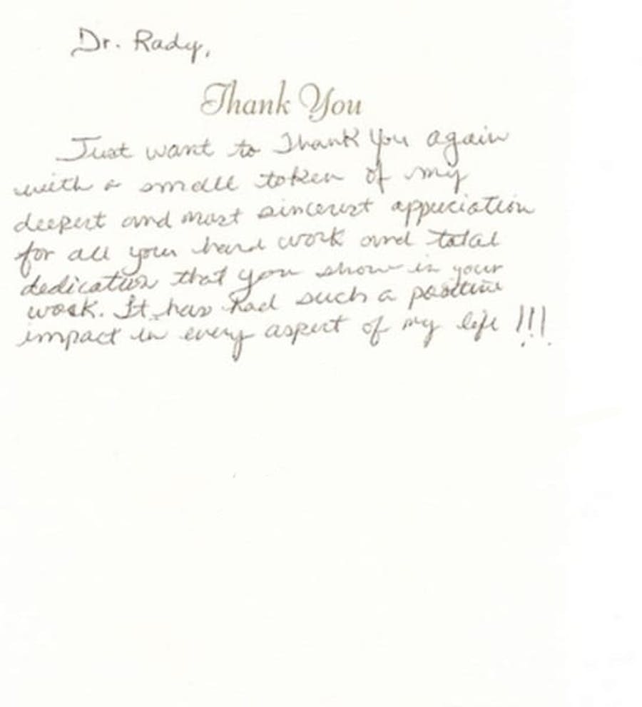 thank you card to Dr. Rahban