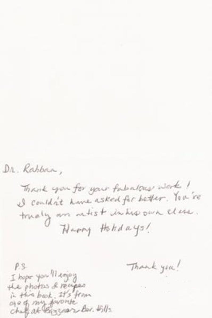 thank you card to Dr. Rahban
