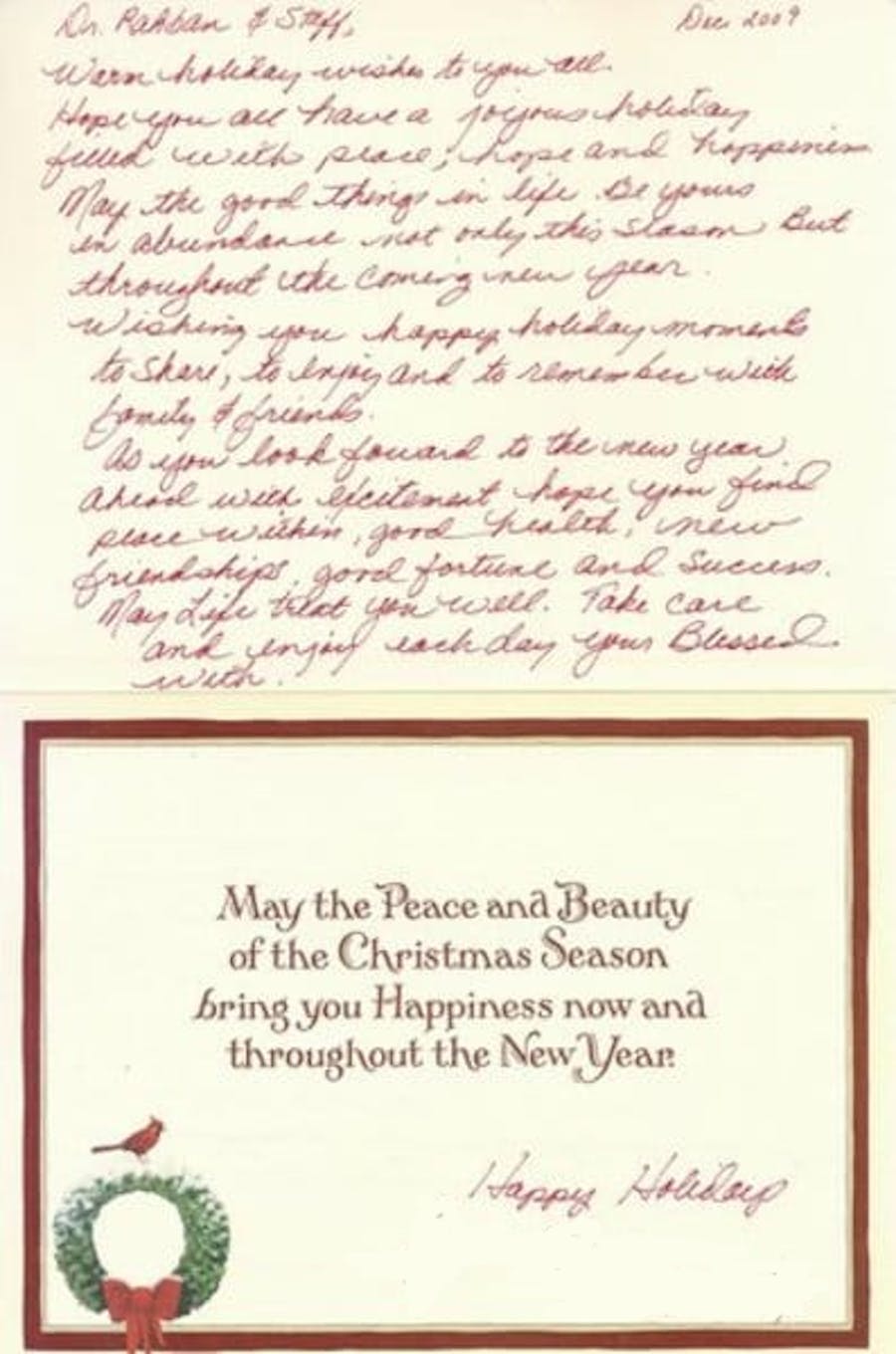 thank you card to Dr. Rahban