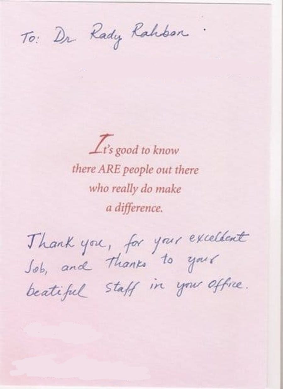 thank you card to Dr. Rahban