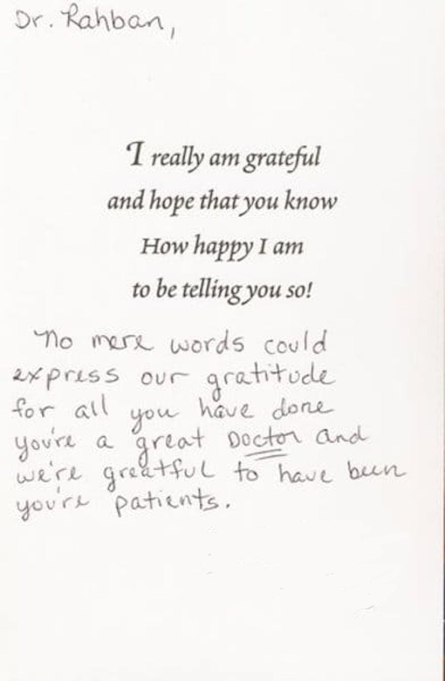 thank you card to Dr. Rahban