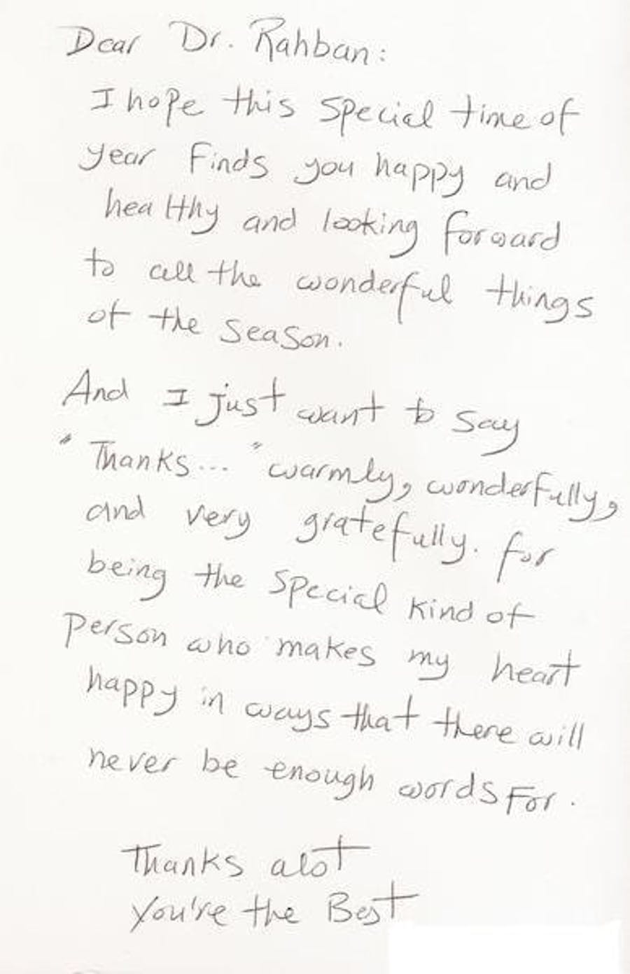 thank you card to Dr. Rahban