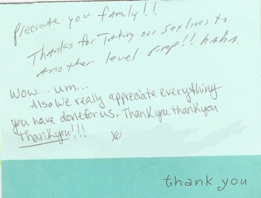 thank you card to Dr. Rahban