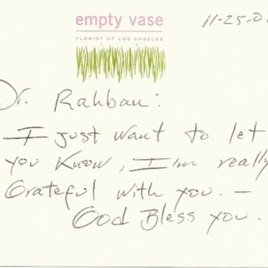 thank you card to Dr. Rahban