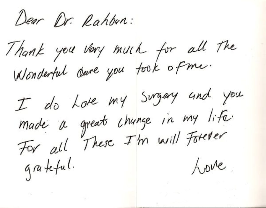 thank you card to Dr. Rahban