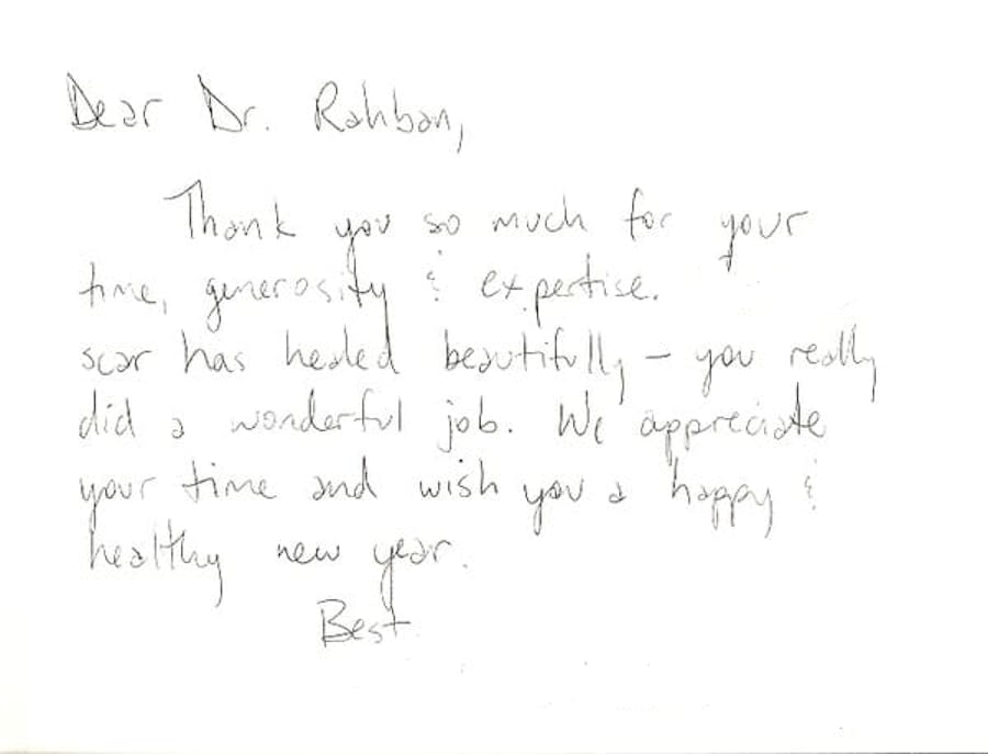 thank you card to Dr. Rahban