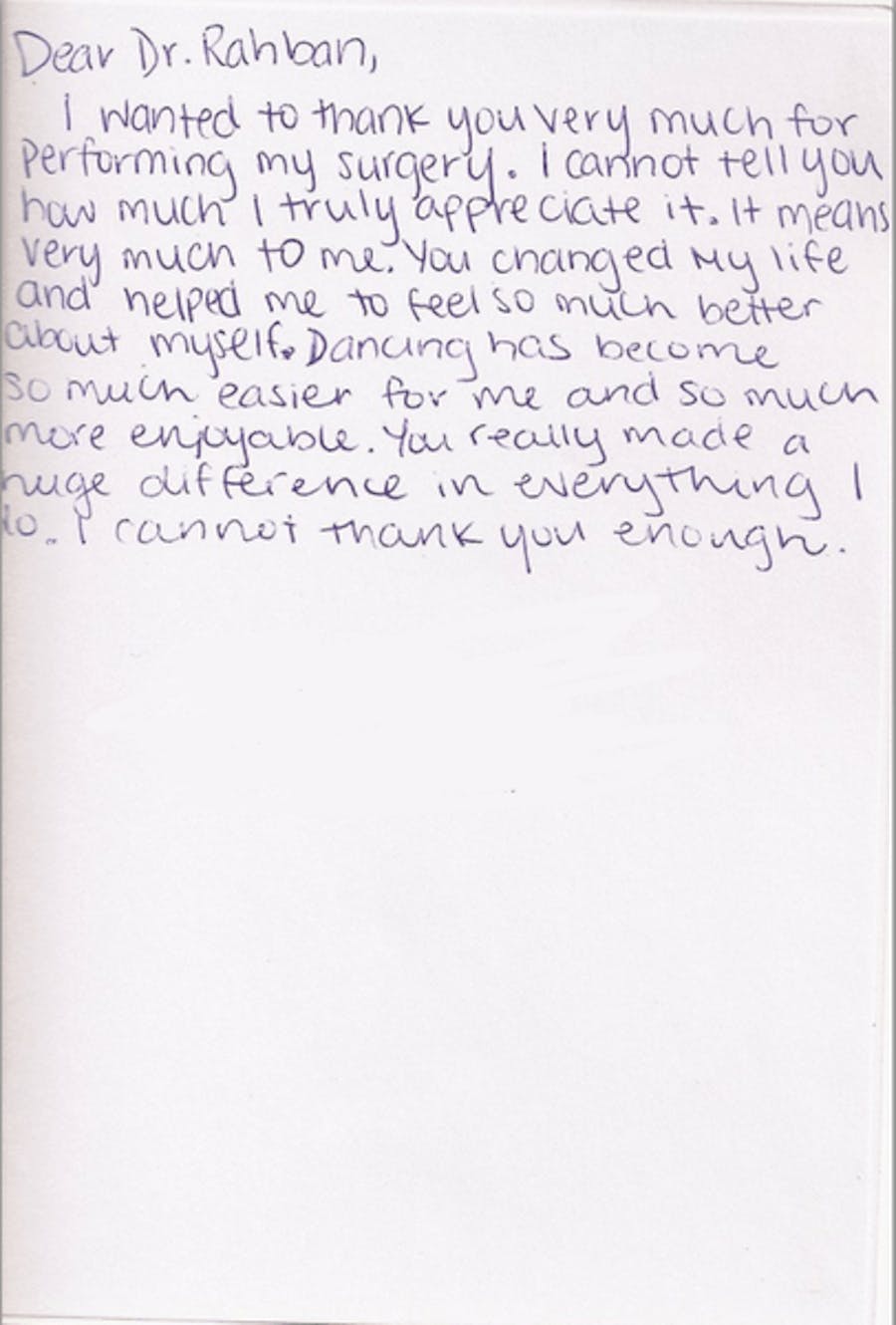 thank you card to Dr. Rahban