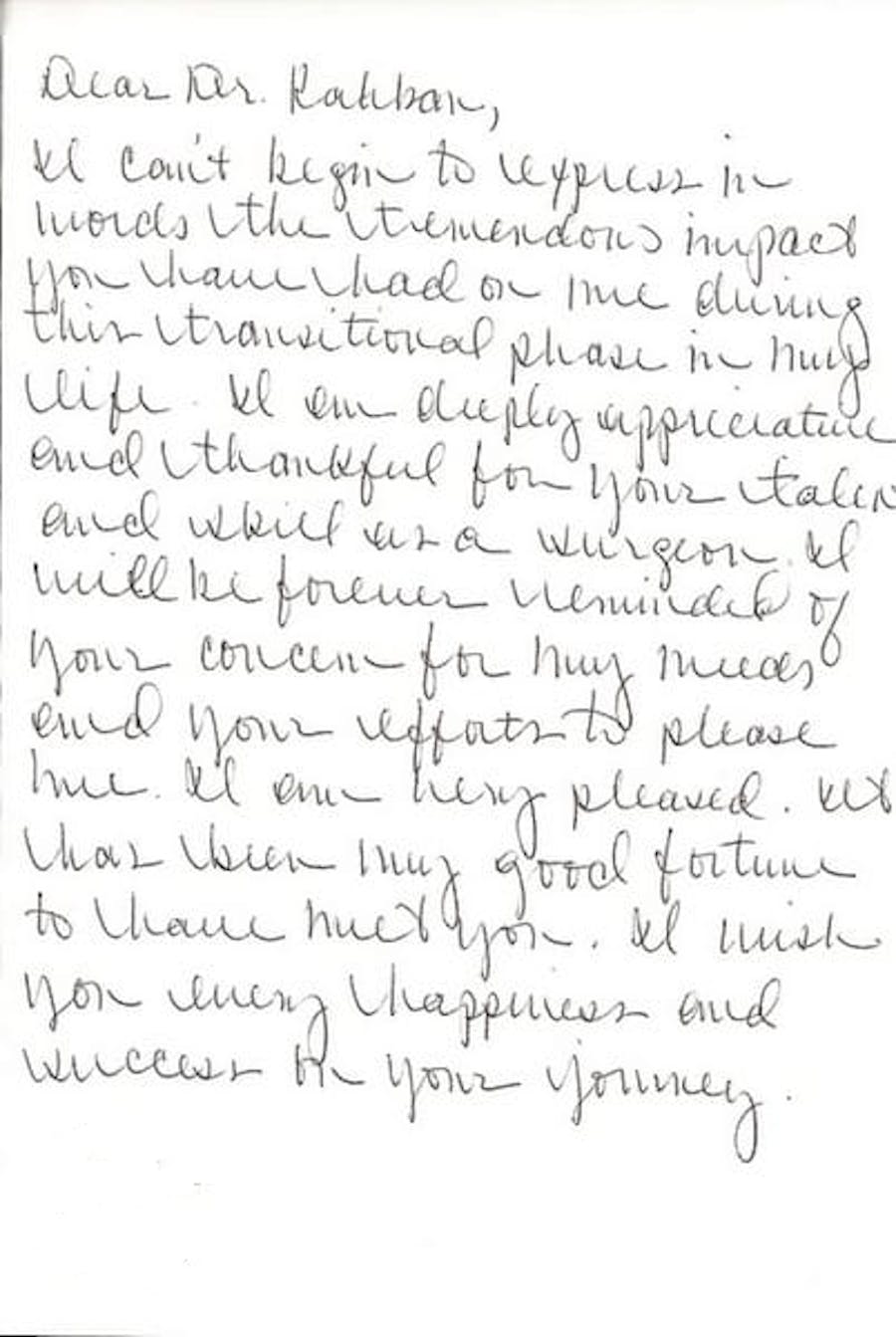 thank you card to Dr. Rahban