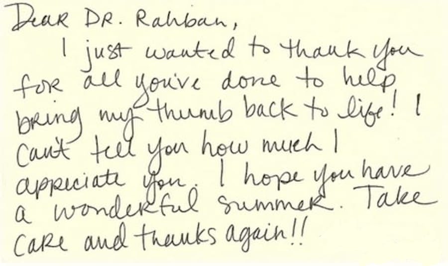 thank you card to Dr. Rahban