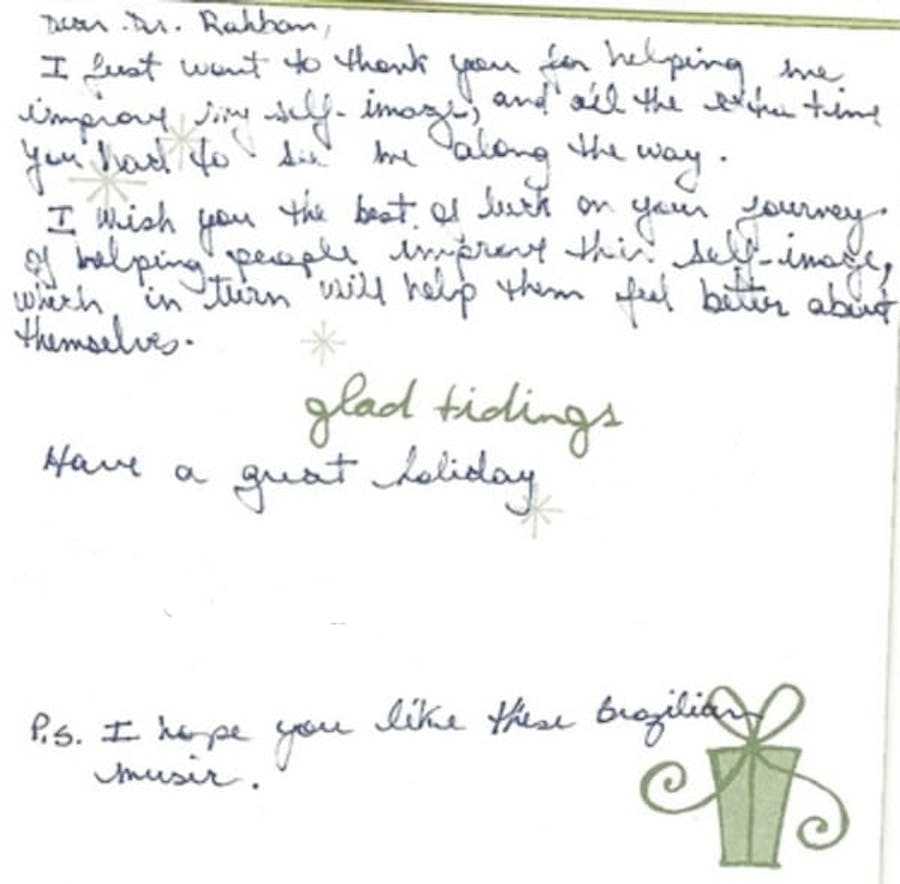 thank you card to Dr. Rahban