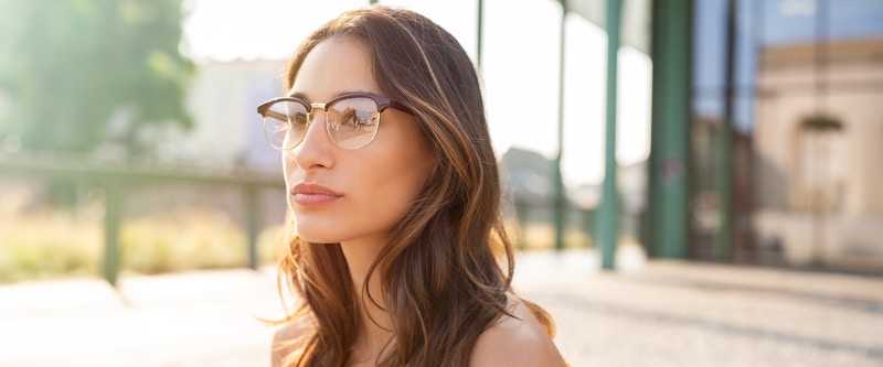 Woman wearing glasses outside