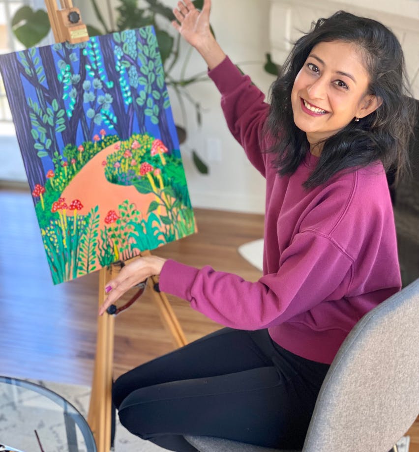 Ruchi showing off art work