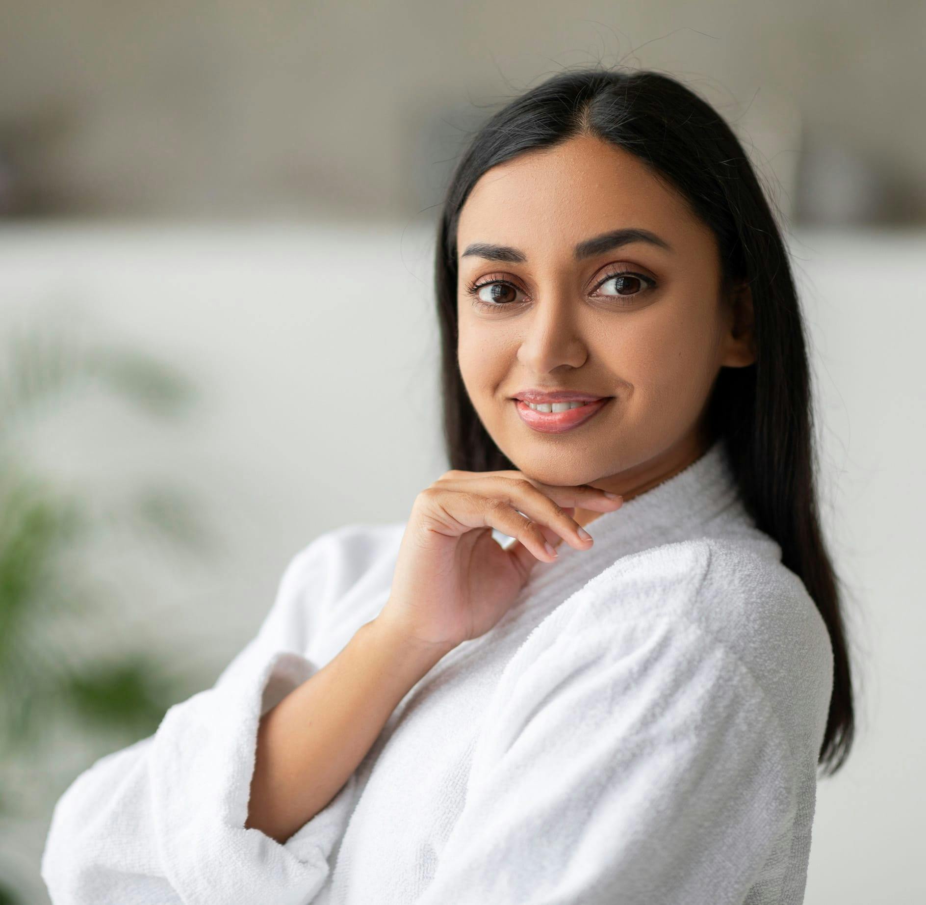 Woman in white bath robe