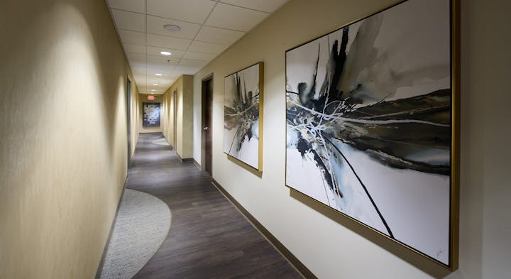 Hallway with framed art