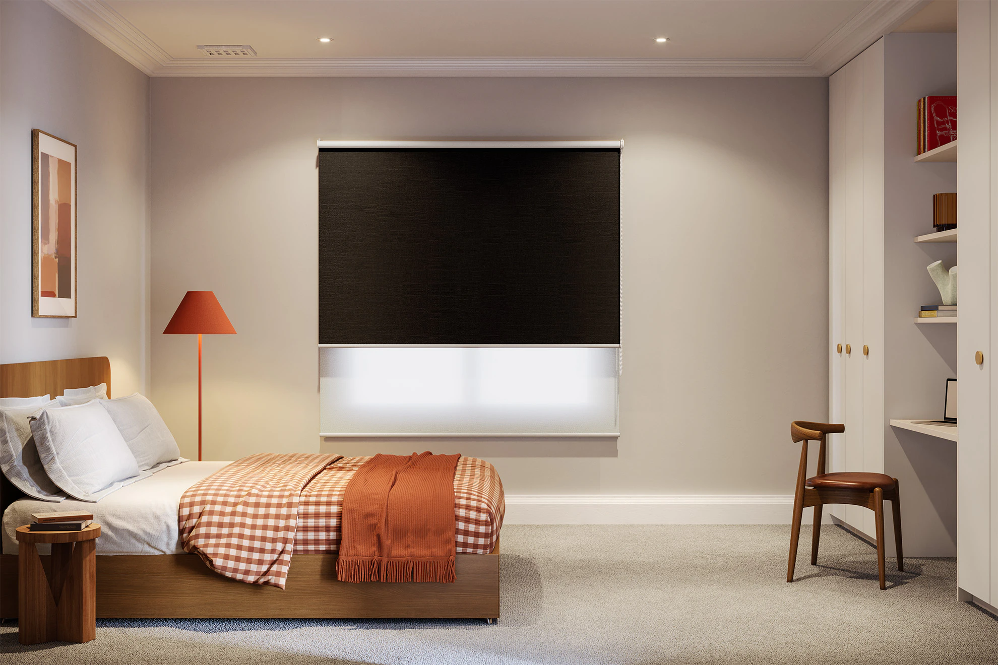 Trish Blackout + Light Filter Double Roller Blinds in Axis