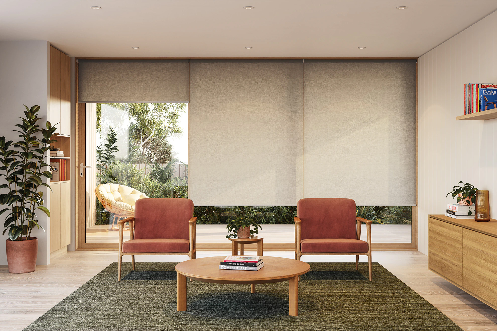 Marion Light Filter Linked Roller Blinds in Chestnut