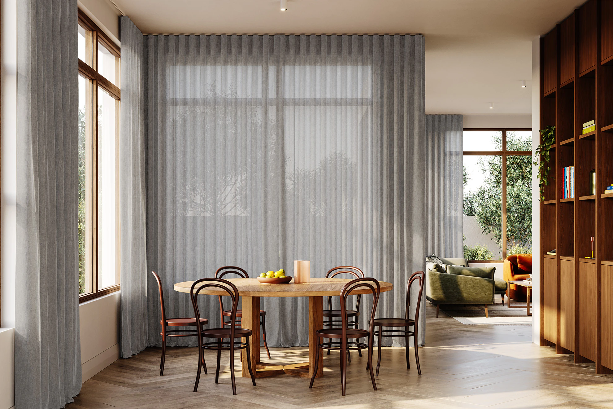 Anna Sheer Curved Curtains in Stone