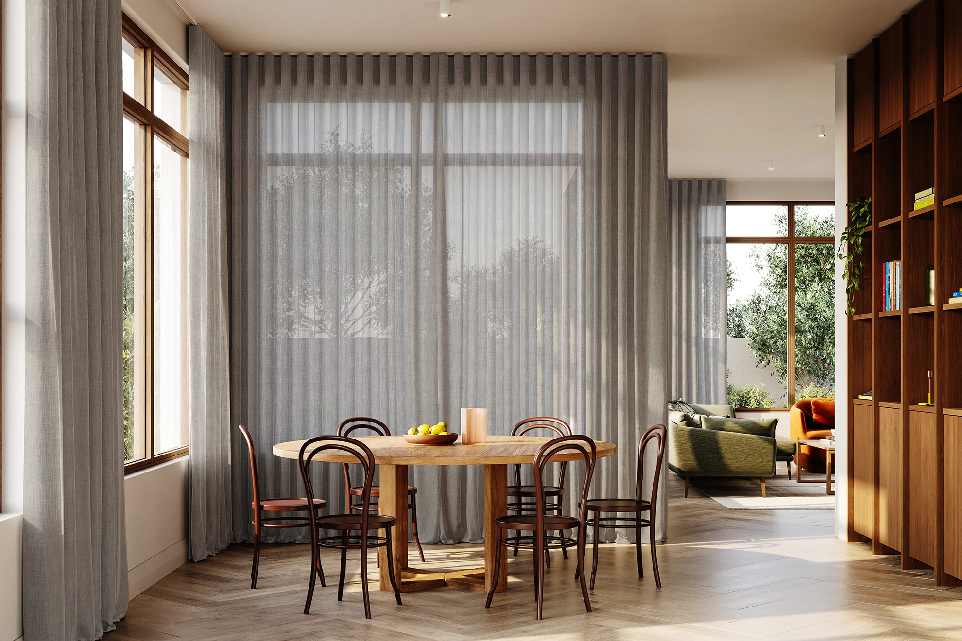 Bridget Sheer Curved Curtains in Smoke
