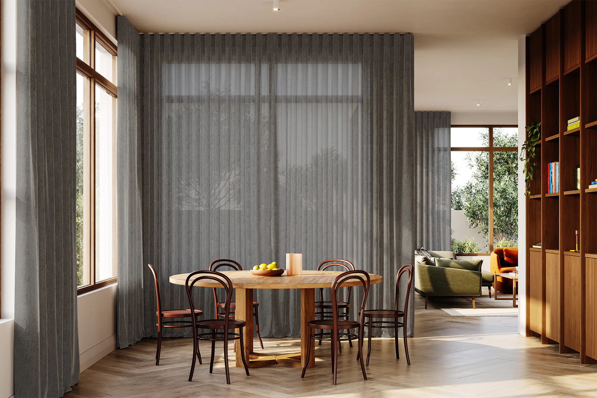 Anna Sheer Curved Curtains in Tin Raft