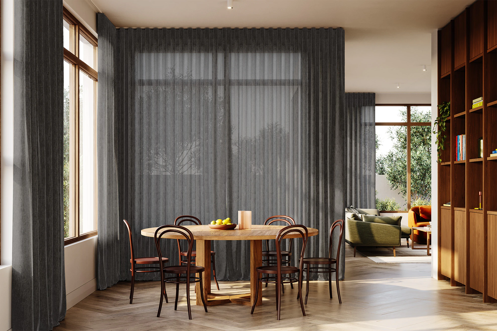 Anna Sheer Curved Curtains in Basalt