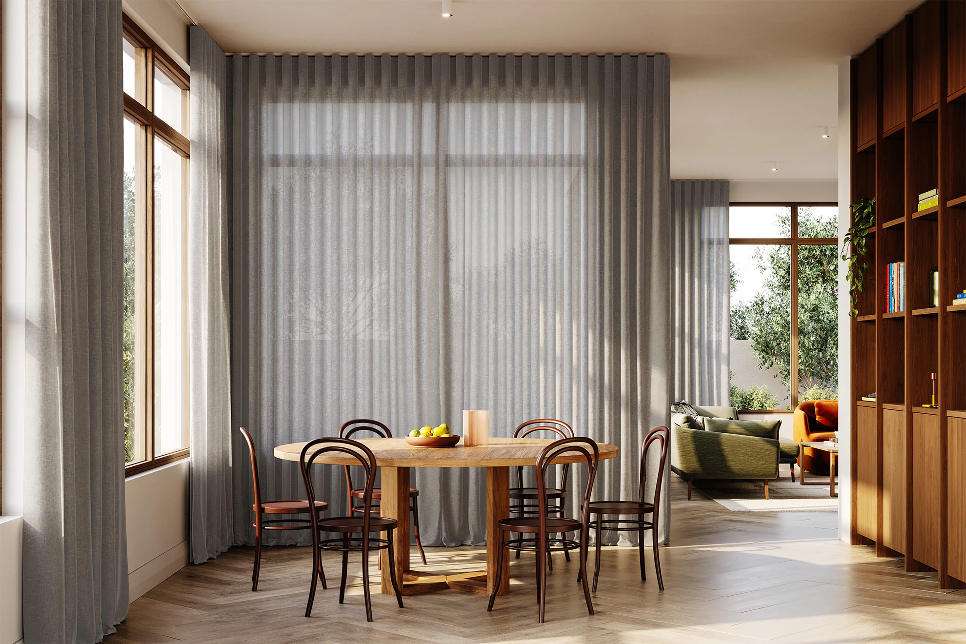 Lisa Sheer Curved Curtains in Linen