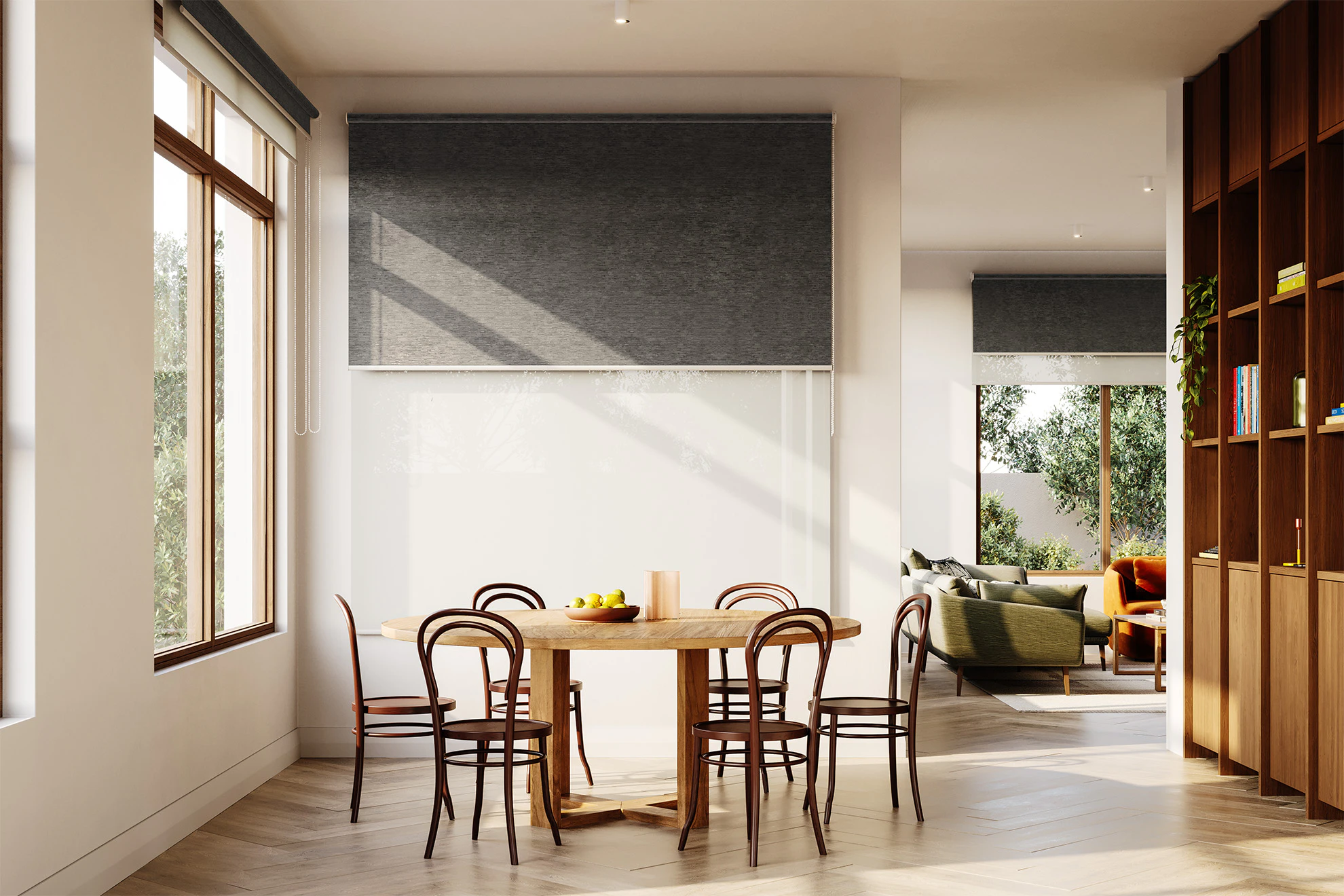 Lucy Blackout + Sheer Double Roller Blinds in Pewter