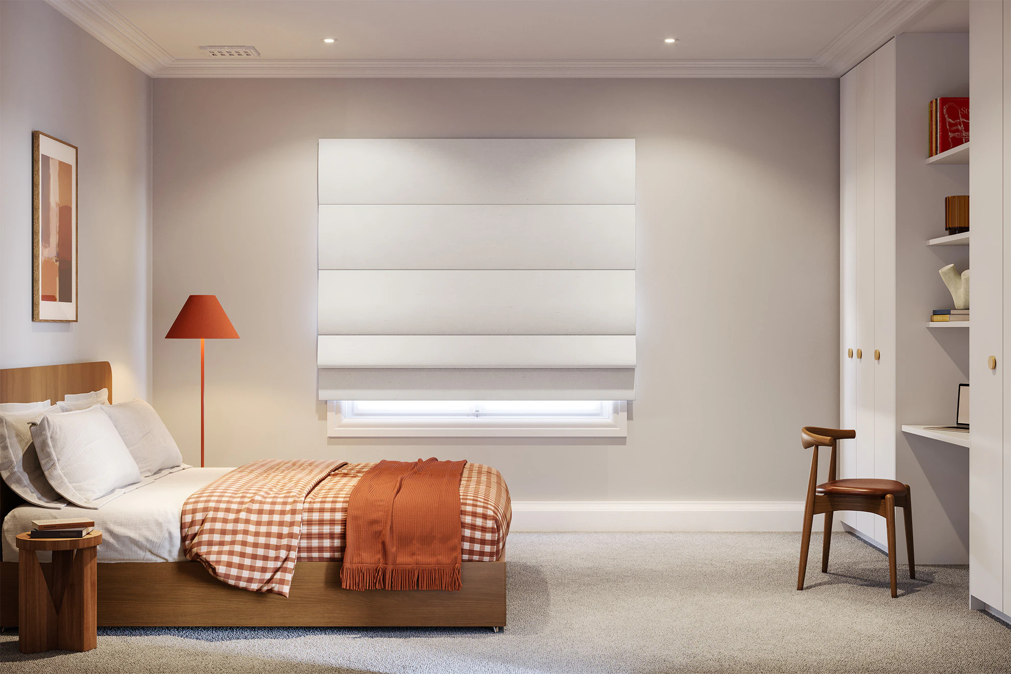 Emily Blackout Roman Blinds in Natural w Flint