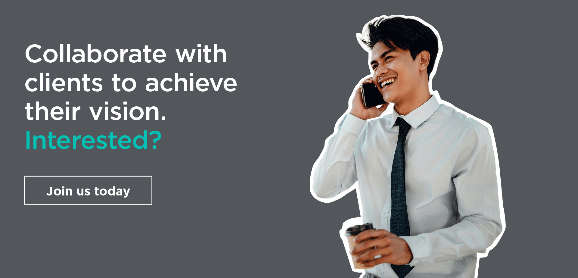 Man holding coffee talking on the phone