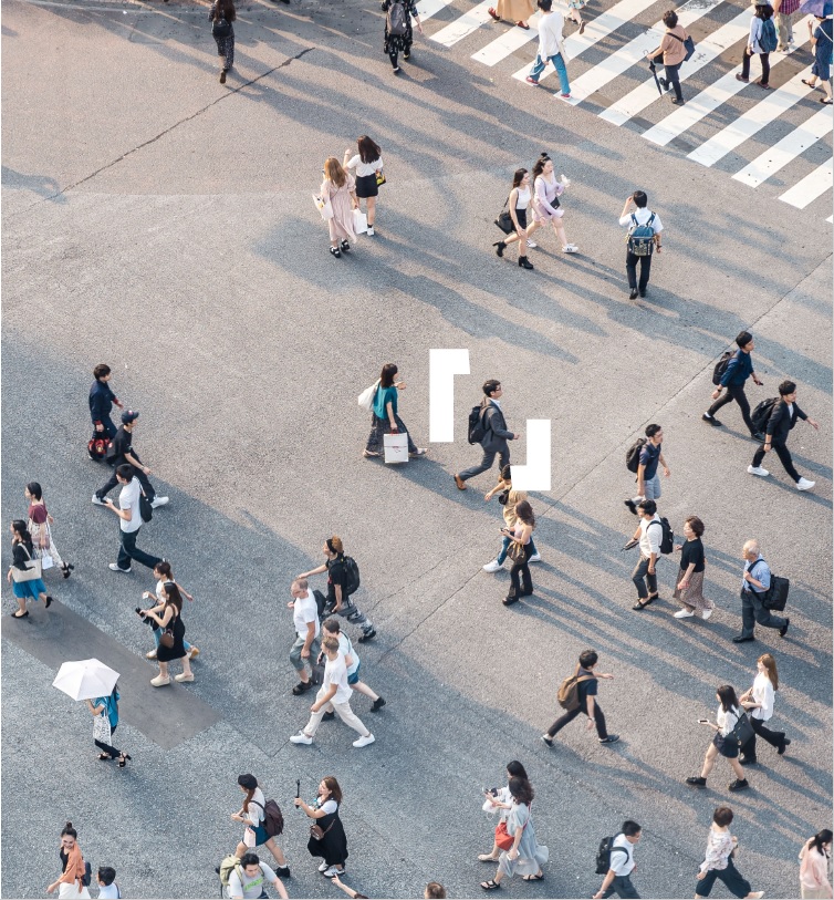 Bird's eye view of people walking around