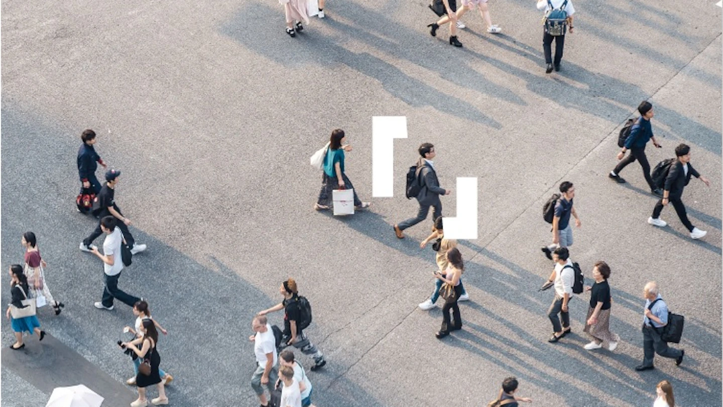 Bird's eye view of people walking around
