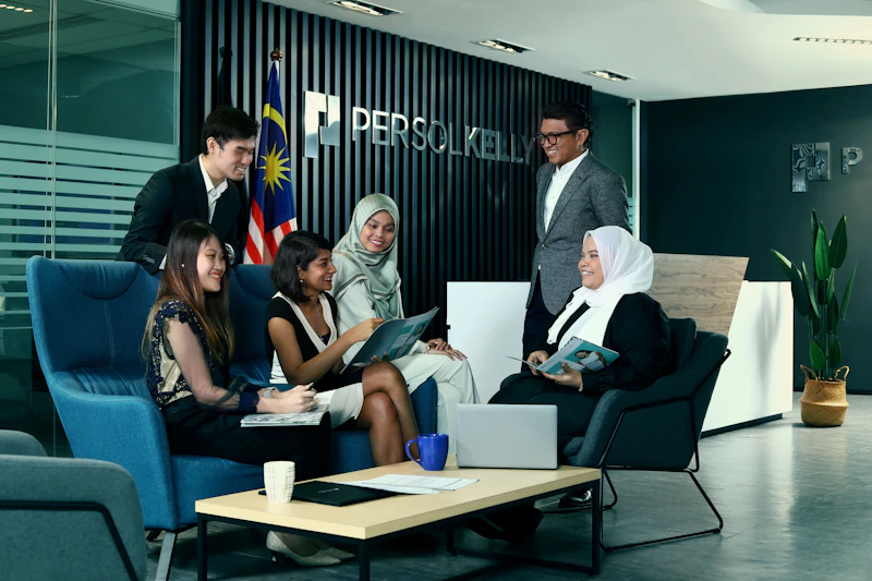 MY - group of people in an office foyer