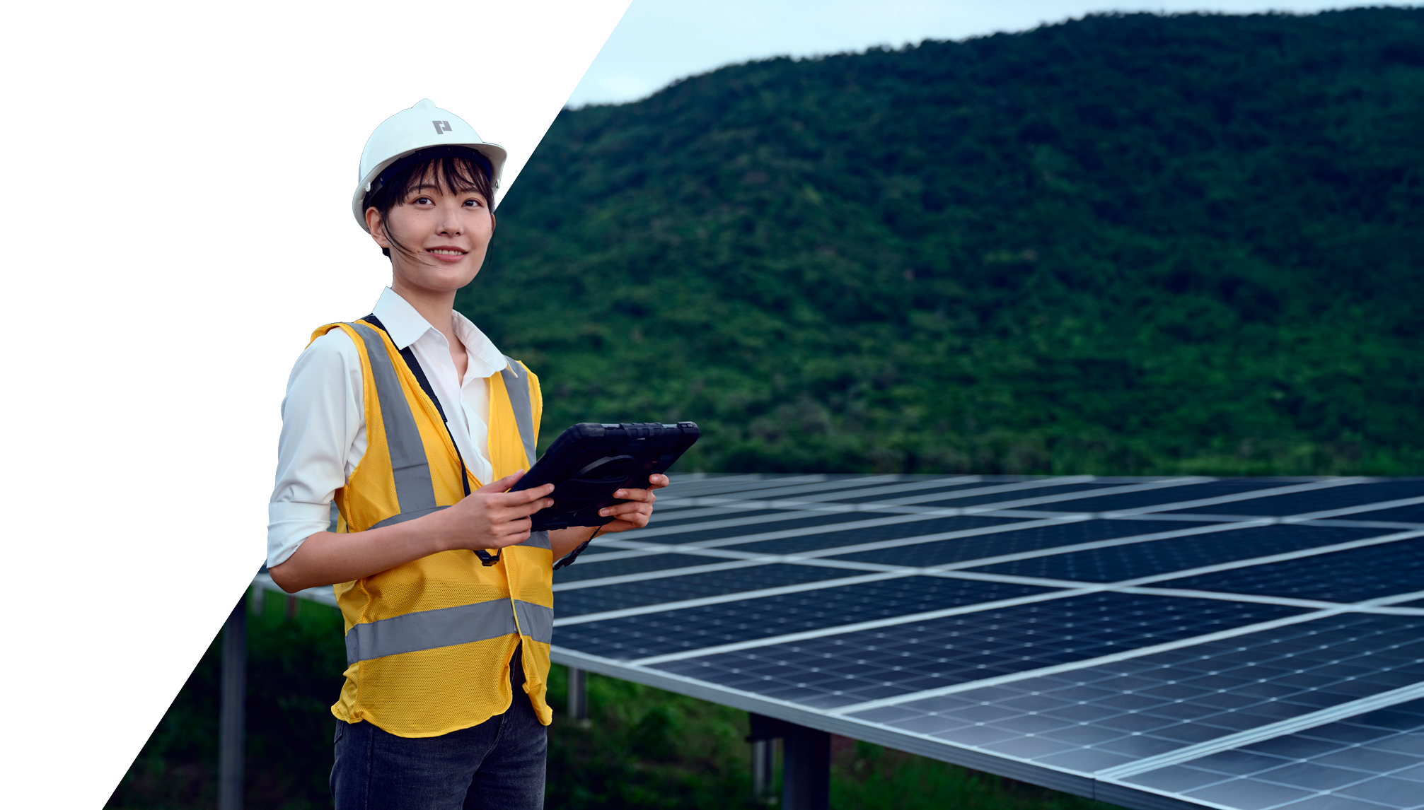 Woman on solar farm