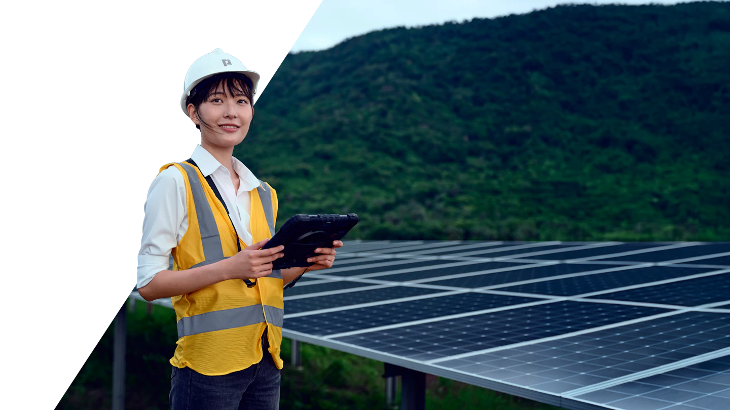 Woman on solar farm
