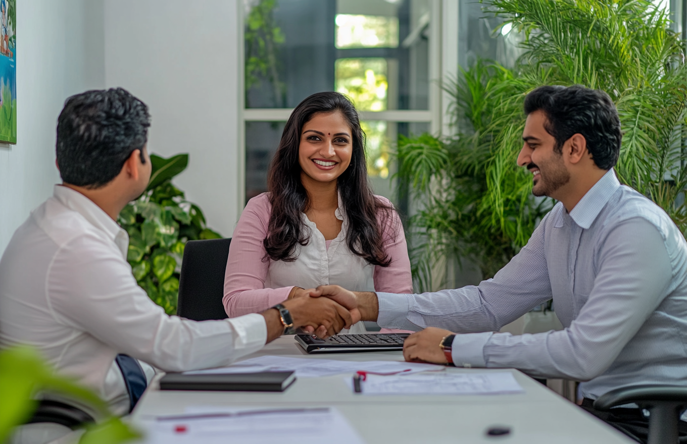 shaking hands in office