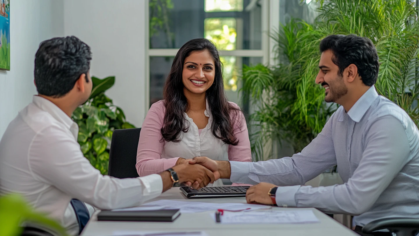 shaking hands in office