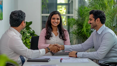 shaking hands in office