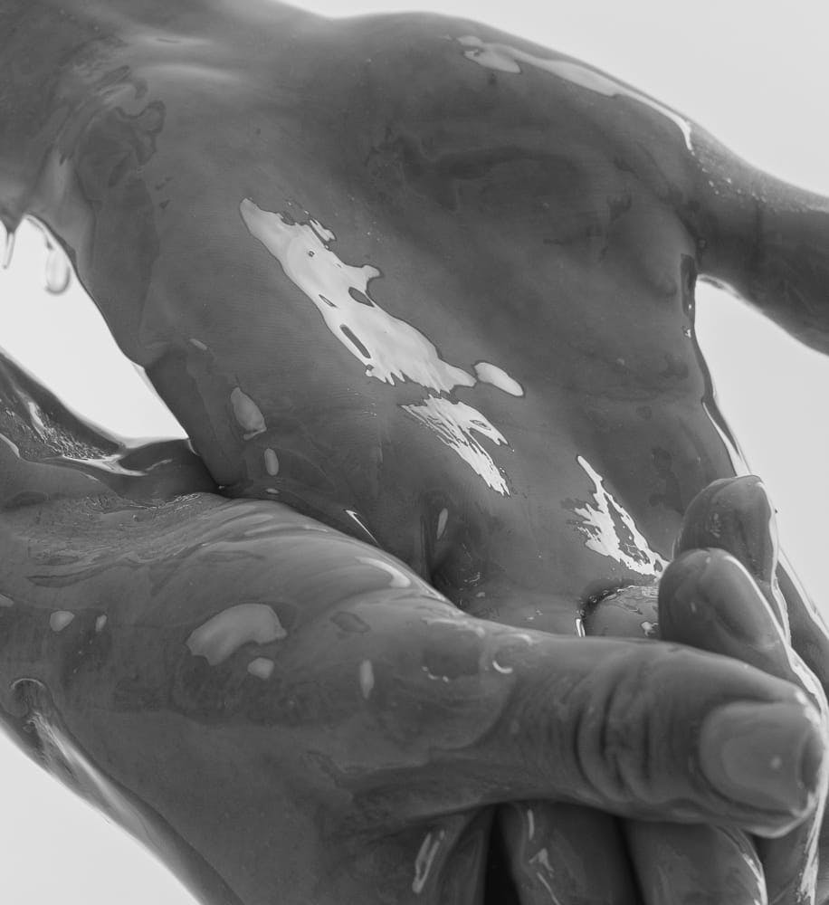 person with wet hands