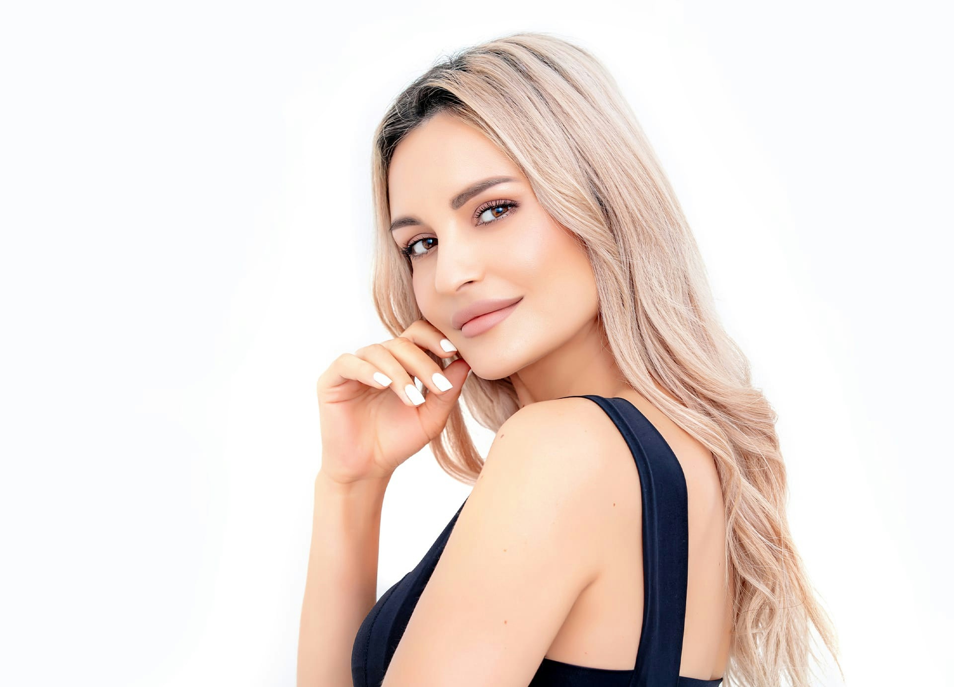 woman smiling over shoulder